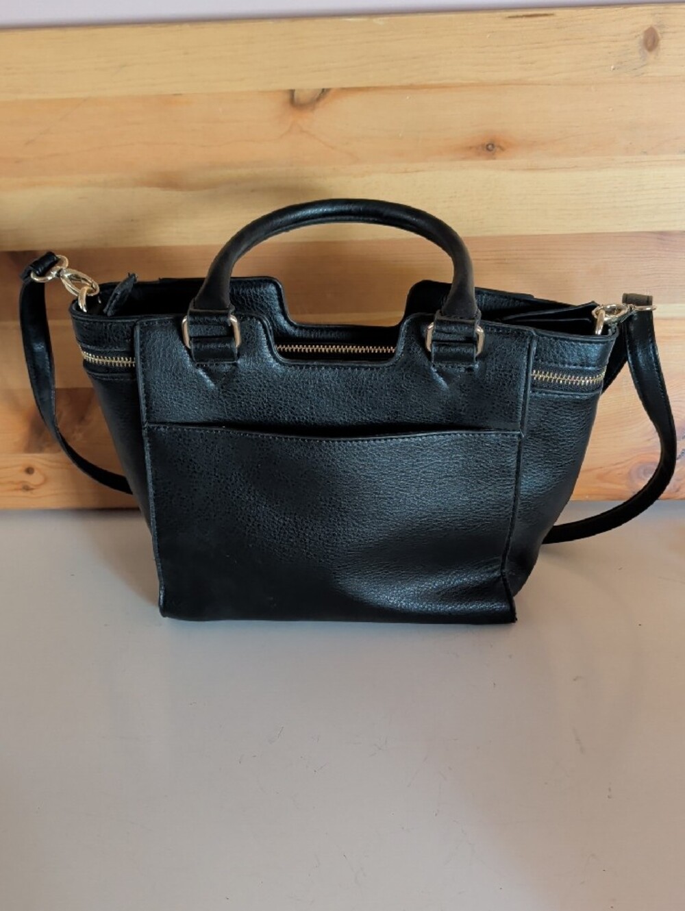 Big Buddha, Chic Black Women's Satchel Handbag with Gold Hardware. - Picture 6 of 12